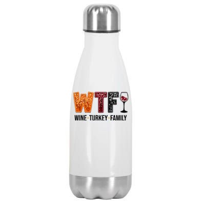 Wtf Wine Turkey Family Funny Thanksgiving Stainless Steel Insulated Water Bottle