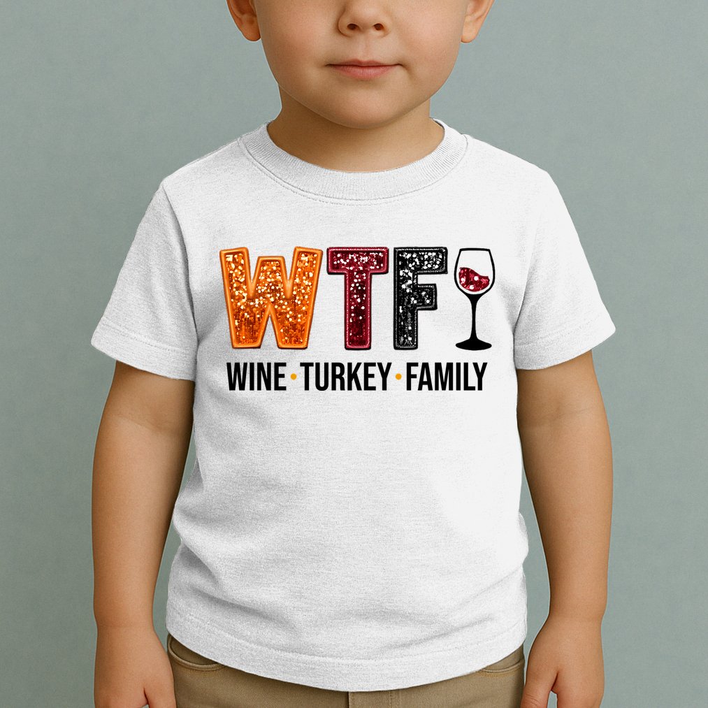Wtf Wine Turkey Family Funny Thanksgiving Toddler T-Shirt