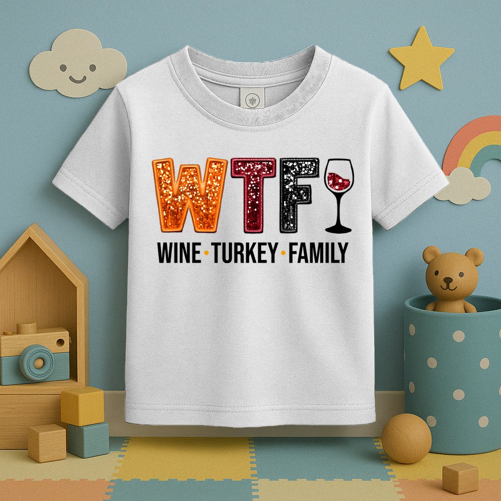 Wtf Wine Turkey Family Funny Thanksgiving Toddler T-Shirt