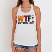 Wtf Wine Turkey Family Funny Thanksgiving Women's Knotted Racerback Tank