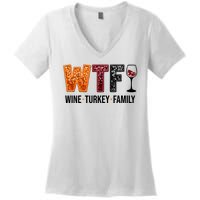 Wtf Wine Turkey Family Funny Thanksgiving Women's V-Neck T-Shirt