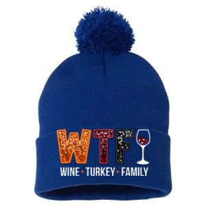 Wtf Wine Turkey Family Great Gift Pom Pom 12in Knit Beanie