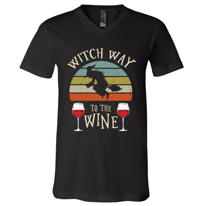 Witch Way To The Wine Funny Witch Costume V-Neck T-Shirt