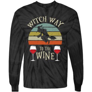 Witch Way To The Wine Funny Witch Costume Tie-Dye Long Sleeve Shirt