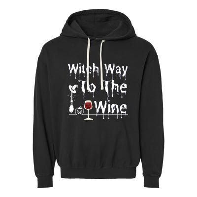 Witch Way To The Wine Halloween Drinking Garment-Dyed Fleece Hoodie