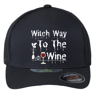 Witch Way To The Wine Halloween Drinking Flexfit Unipanel Trucker Cap