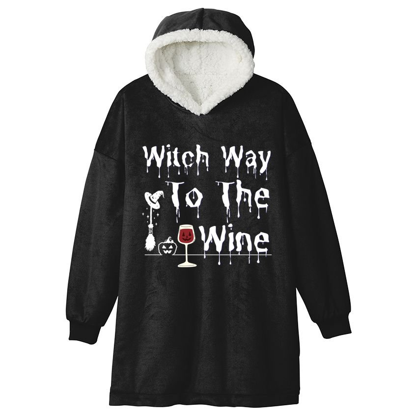Witch Way To The Wine Halloween Drinking Hooded Wearable Blanket