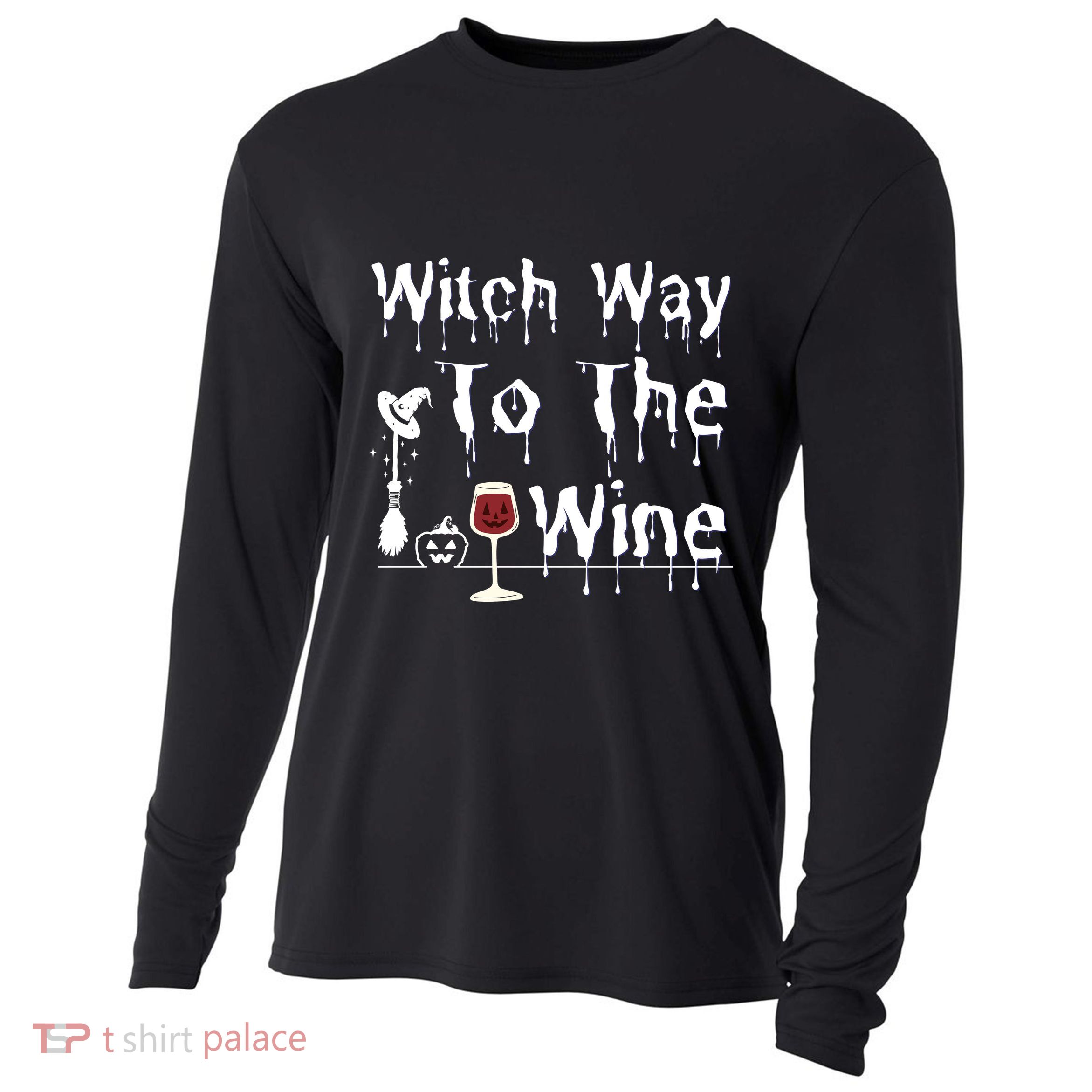 Witch Way To The Wine Halloween Drinking Cooling Performance Long Sleeve Crew