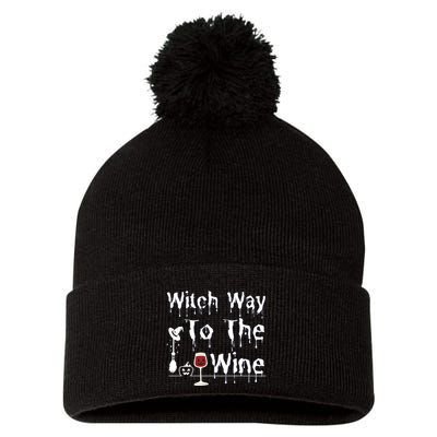 Witch Way To The Wine Halloween Drinking Pom Pom 12in Knit Beanie