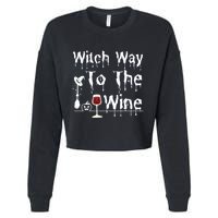 Witch Way To The Wine Halloween Drinking Cropped Pullover Crew