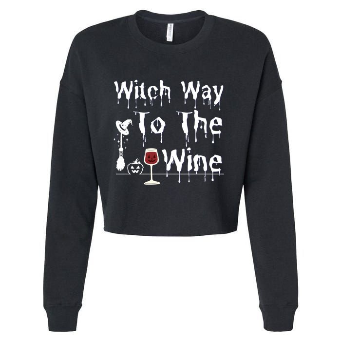 Witch Way To The Wine Halloween Drinking Cropped Pullover Crew