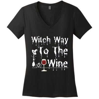 Witch Way To The Wine Halloween Drinking Women's V-Neck T-Shirt