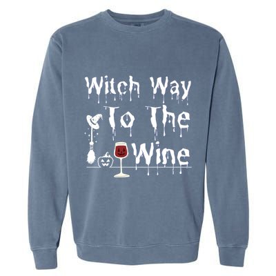 Witch Way To The Wine Halloween Drinking Garment-Dyed Sweatshirt