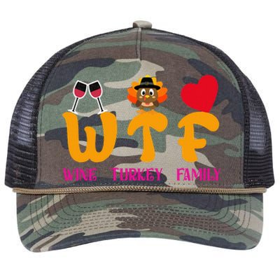 WTF Wine Turkey Family Funny Thanksgiving Retro Rope Trucker Hat Cap