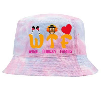 WTF Wine Turkey Family Funny Thanksgiving Tie-Dyed Bucket Hat