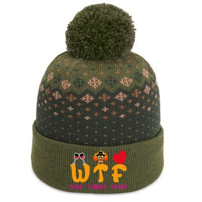 WTF Wine Turkey Family Funny Thanksgiving The Baniff Cuffed Pom Beanie