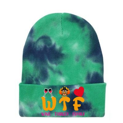 WTF Wine Turkey Family Funny Thanksgiving Tie Dye 12in Knit Beanie