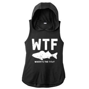 Wtf Wheres The Fish Funny Fishing Ladies PosiCharge Tri-Blend Wicking Draft Hoodie Tank