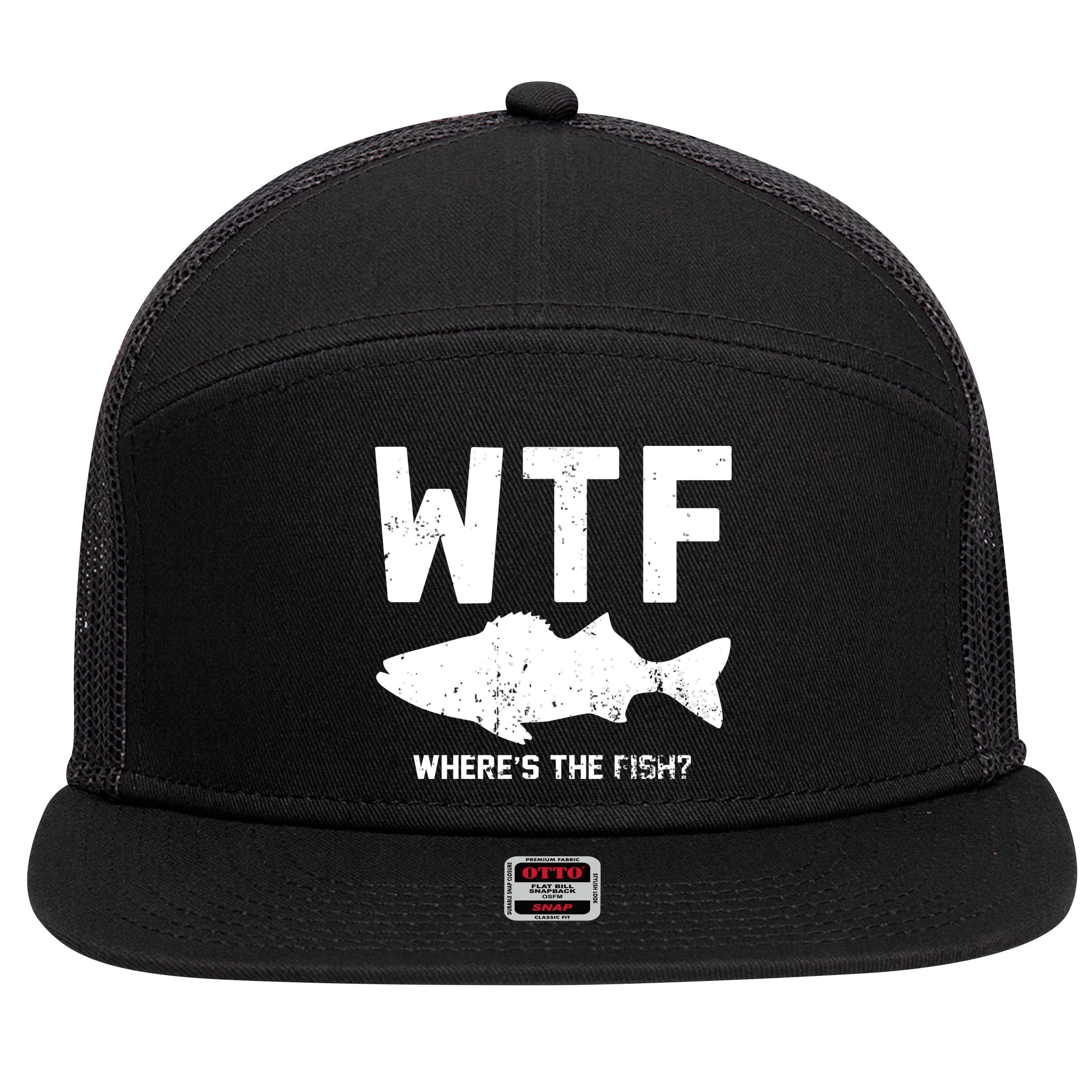 Wtf Wheres The Fish Funny Fishing 7 Panel Mesh Trucker Snapback Hat