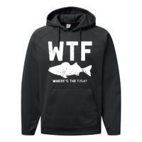 Wtf Wheres The Fish Funny Fishing Performance Fleece Hoodie