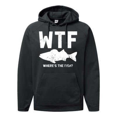 Wtf Wheres The Fish Funny Fishing Performance Fleece Hoodie