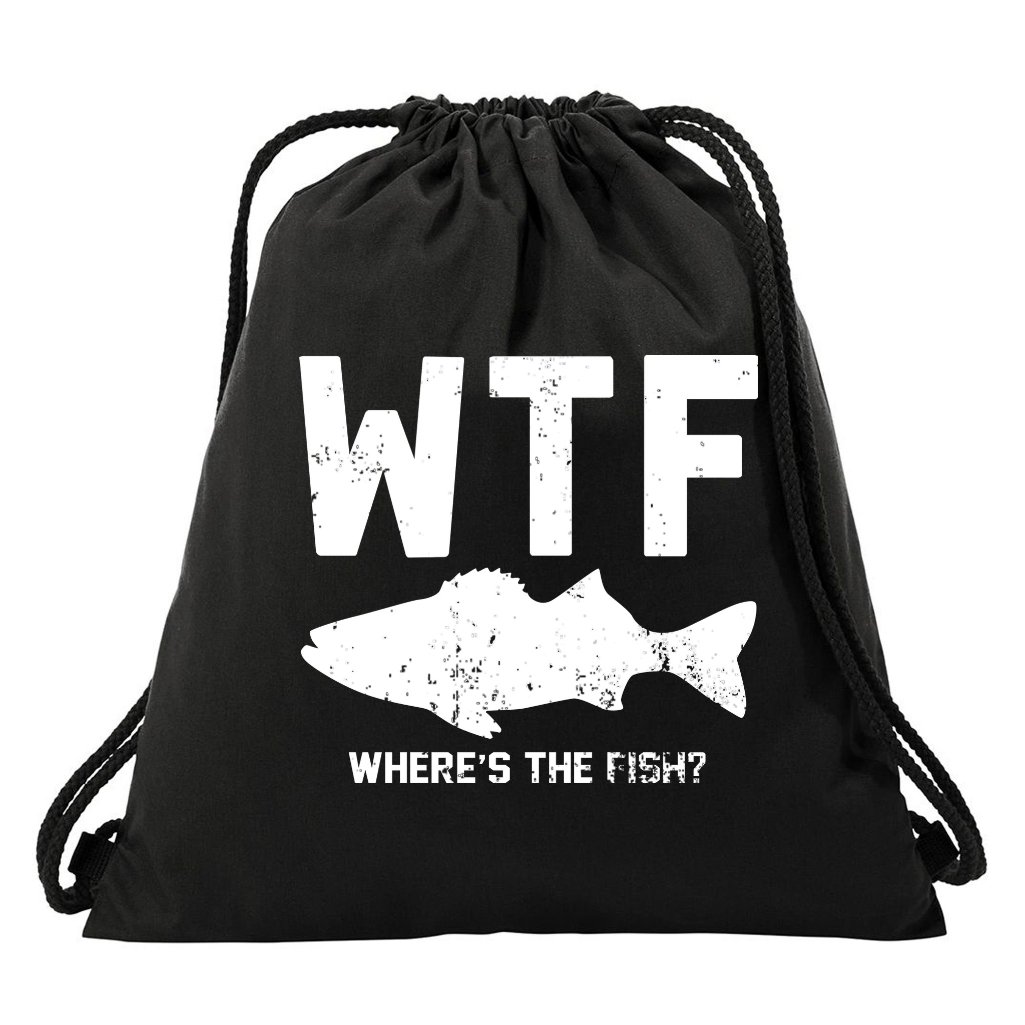 Wtf Wheres The Fish Funny Fishing Drawstring Bag