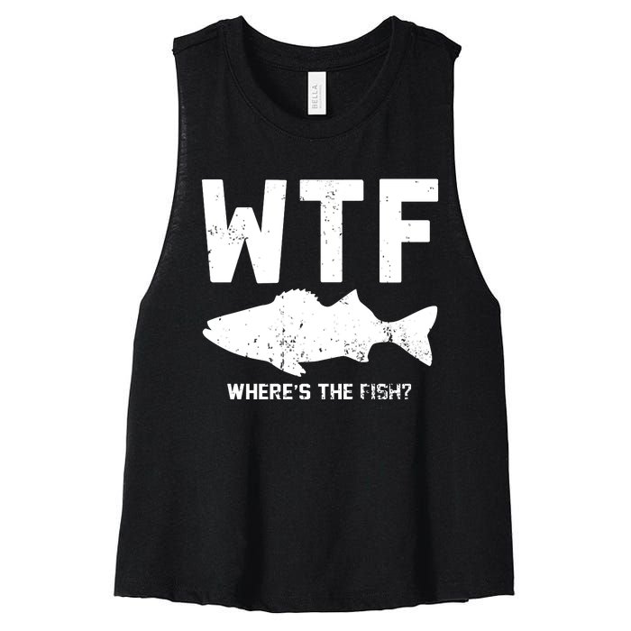 Wtf Wheres The Fish Funny Fishing Women's Racerback Cropped Tank