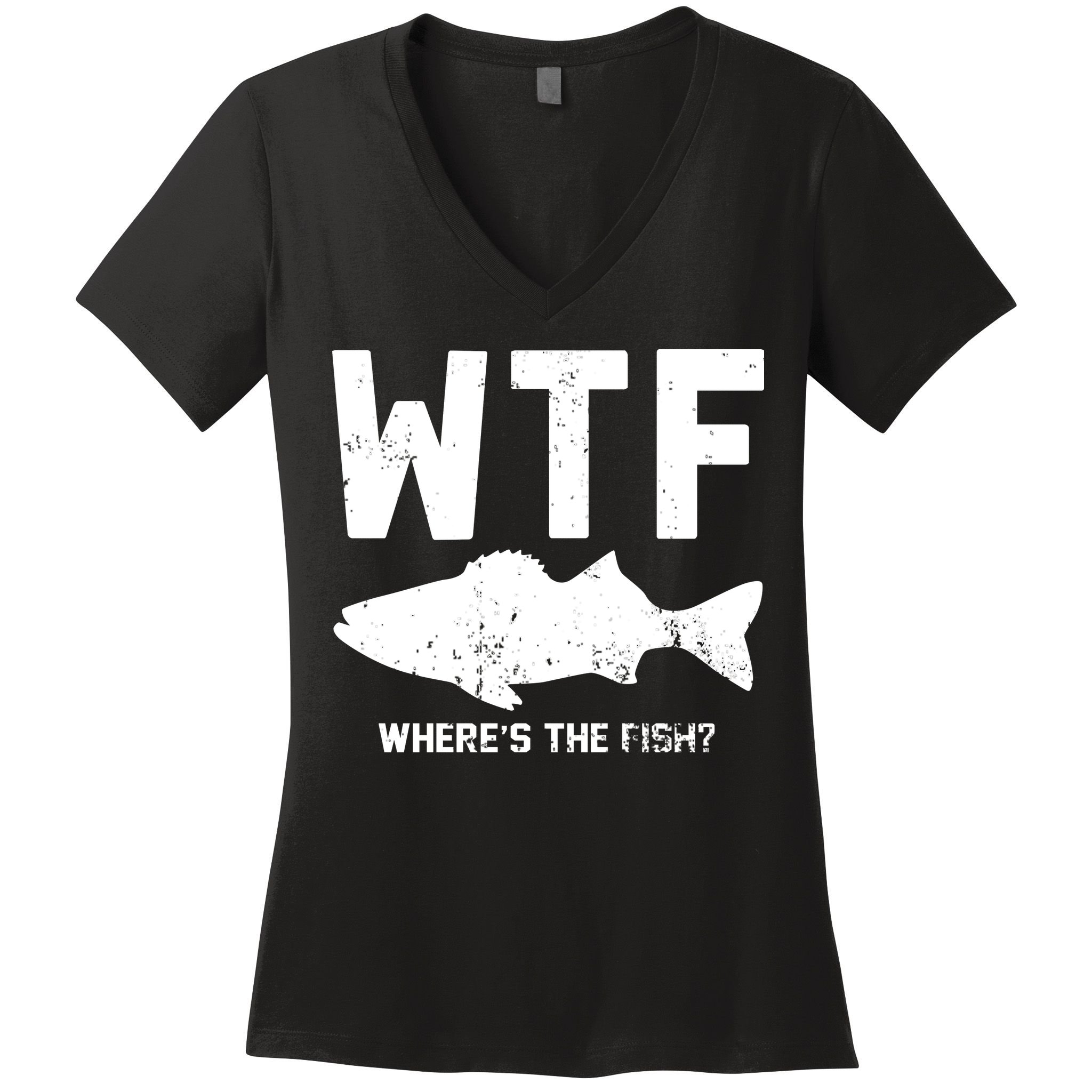 Wtf Wheres The Fish Funny Fishing Women's V-Neck T-Shirt