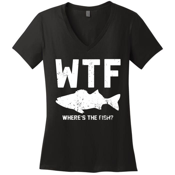 Wtf Wheres The Fish Funny Fishing Women's V-Neck T-Shirt