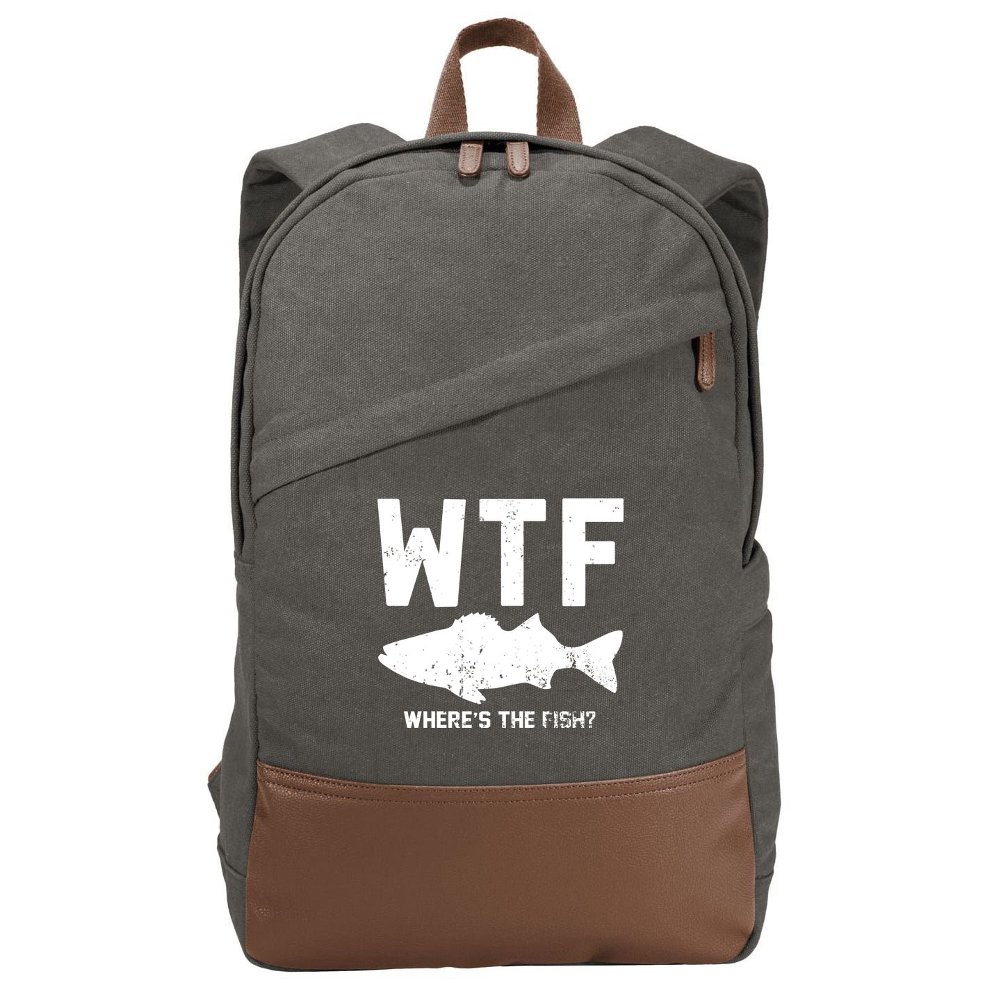 Wtf Wheres The Fish Funny Fishing Cotton Canvas Backpack