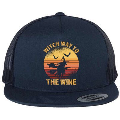 Witch Way To The Wine Halloween Wine Gift Flat Bill Trucker Hat