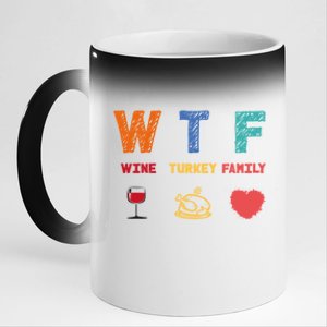 Wtf Wine Turkey Family Funny Wine Lover Thanksgiving Day Gift 11oz Black Color Changing Mug