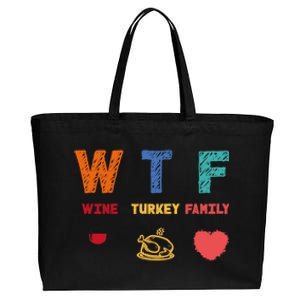 Wtf Wine Turkey Family Funny Wine Lover Thanksgiving Day Gift Cotton Canvas Jumbo Tote