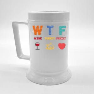 Wtf Wine Turkey Family Funny Wine Lover Thanksgiving Day Gift Beer Stein