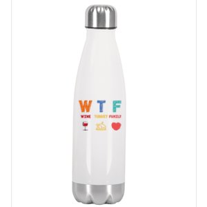 Wtf Wine Turkey Family Funny Wine Lover Thanksgiving Day Gift Stainless Steel Insulated Water Bottle