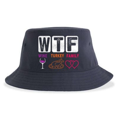 WTF Wine Turkey Family Happy Thanksgiving Day Funny Gifts Sustainable Bucket Hat