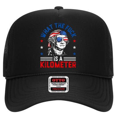 Wtf What The Fuck Is A Kilometer George Washington 4th July High Crown Mesh Back Trucker Hat