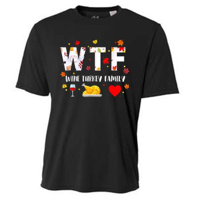 WTF Wine Turkey Family Funny Thanksgiving Day Cooling Performance Crew T-Shirt