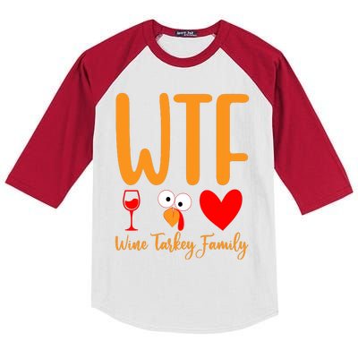 Wtf Wine Turkey Family Funny Thanksgiving Day Kids Colorblock Raglan Jersey