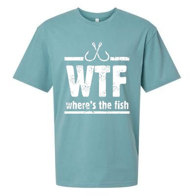 WTF Where's The Fish Gift Funny Fishing Quote Fishing Sueded Cloud Jersey T-Shirt