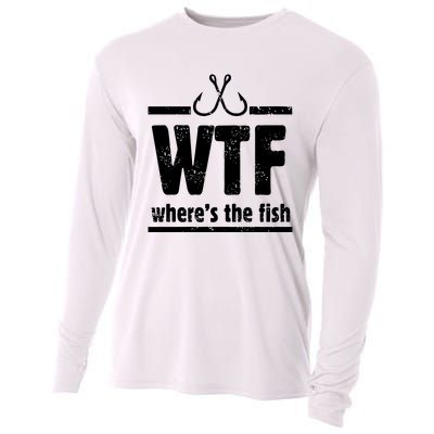 WTF Where's The Fish Gift Funny Fishing Quote Fishing Cooling Performance Long Sleeve Crew