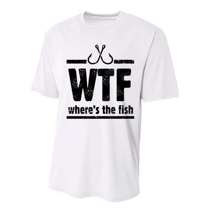 WTF Where's The Fish Gift Funny Fishing Quote Fishing Performance Sprint T-Shirt