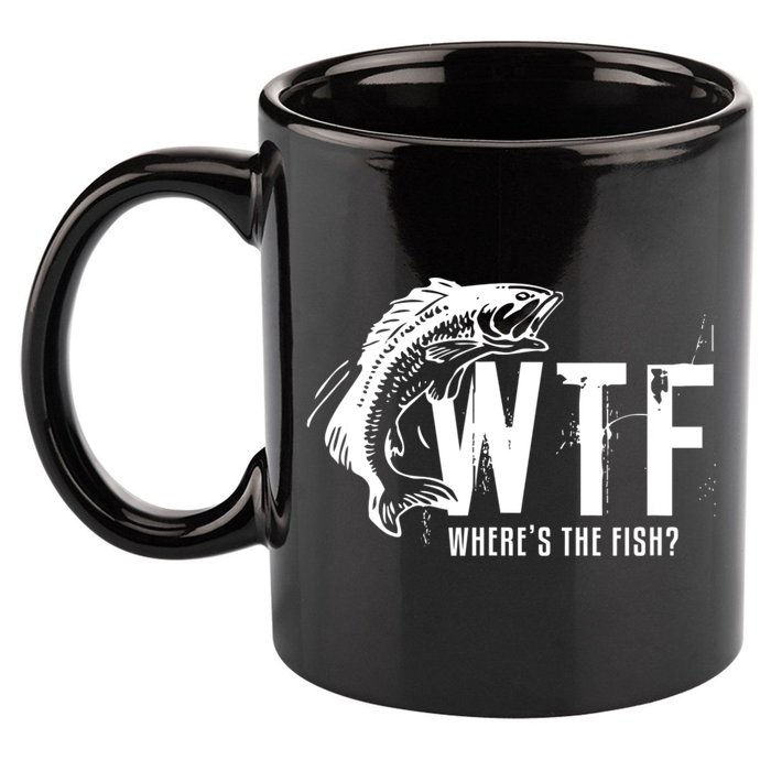 WTF Where's The Fish Men's Funny Fishing 11oz C Handle Ceramic Mug
