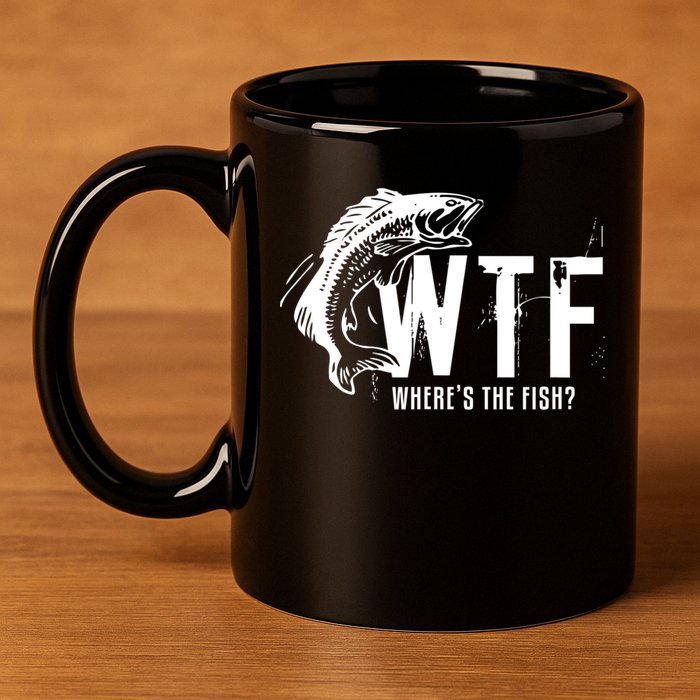 WTF Where's The Fish Men's Funny Fishing 11oz C Handle Ceramic Mug