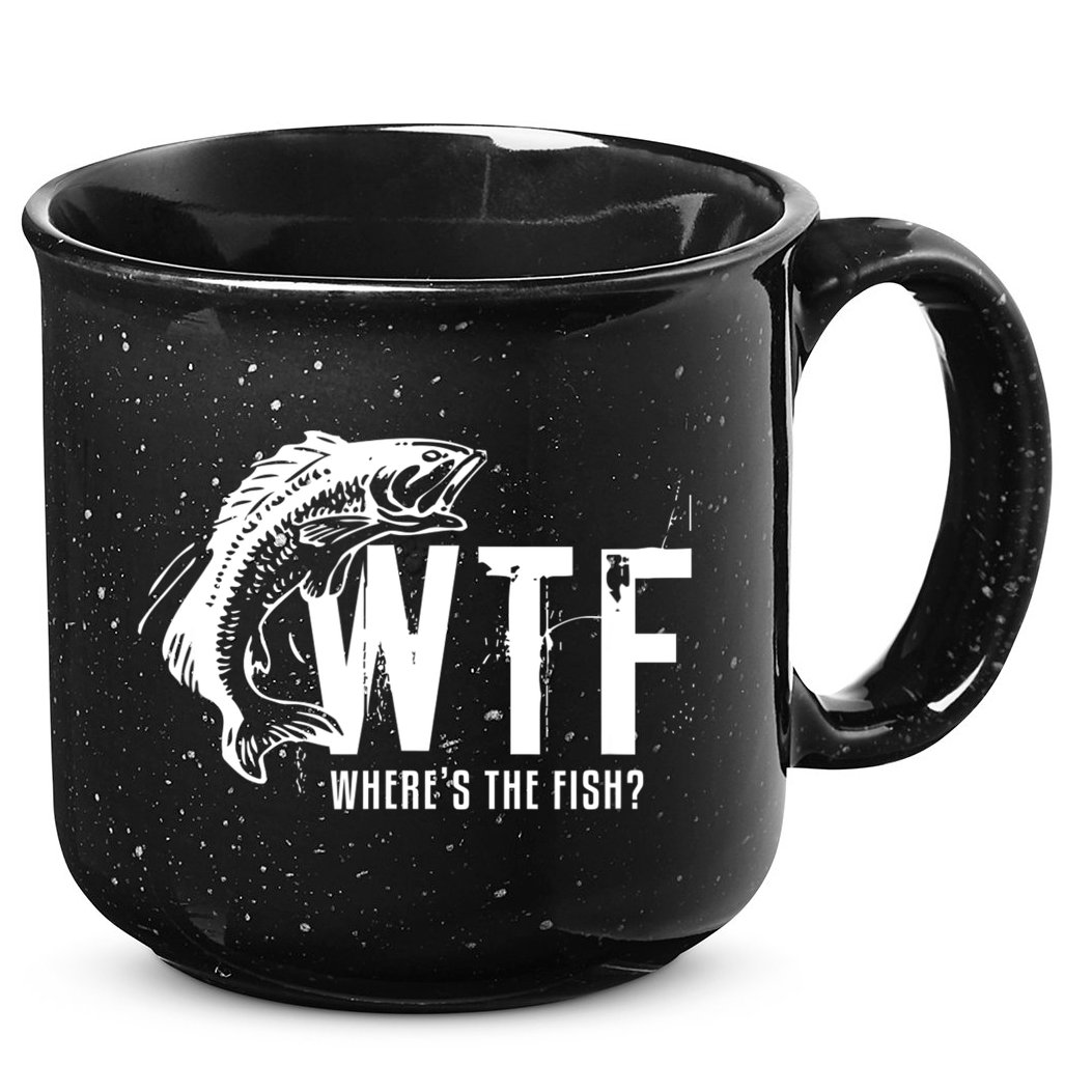 WTF Where's The Fish Men's Funny Fishing 15oz Campfire Ceramic Mug