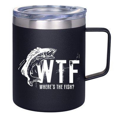 WTF Where's The Fish Men's Funny Fishing 12oz Stainless Steel Coffee Mug
