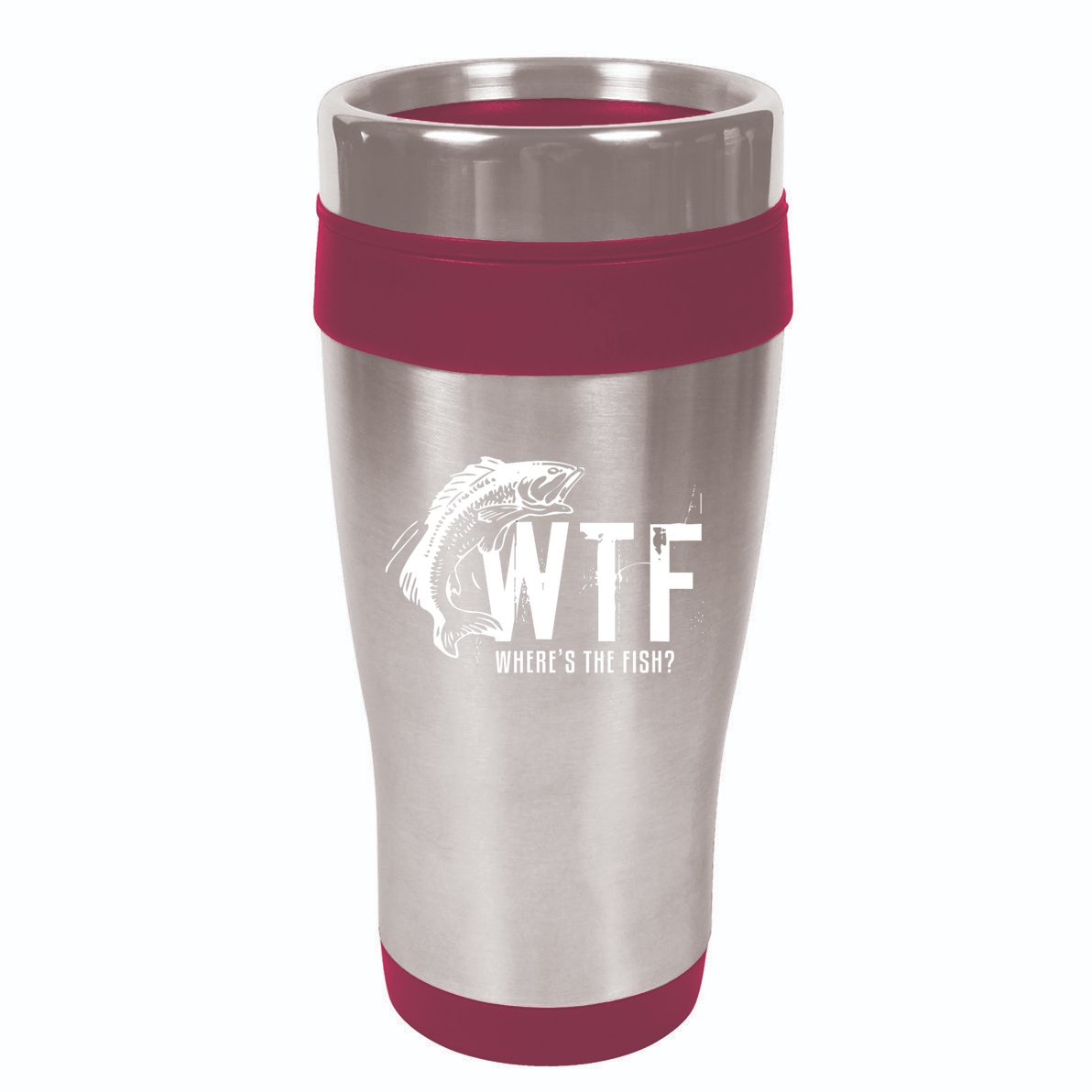 WTF Where's The Fish Men's Funny Fishing 16oz Travel Tumbler