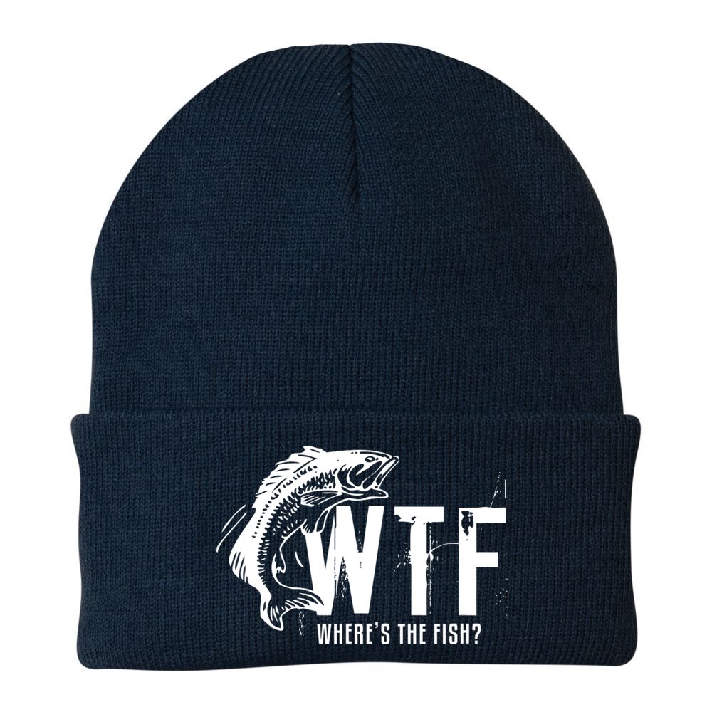 WTF Where's The Fish Men's Funny Fishing Beanie