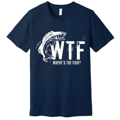 WTF Where's The Fish Men's Funny Fishing Premium T-Shirt