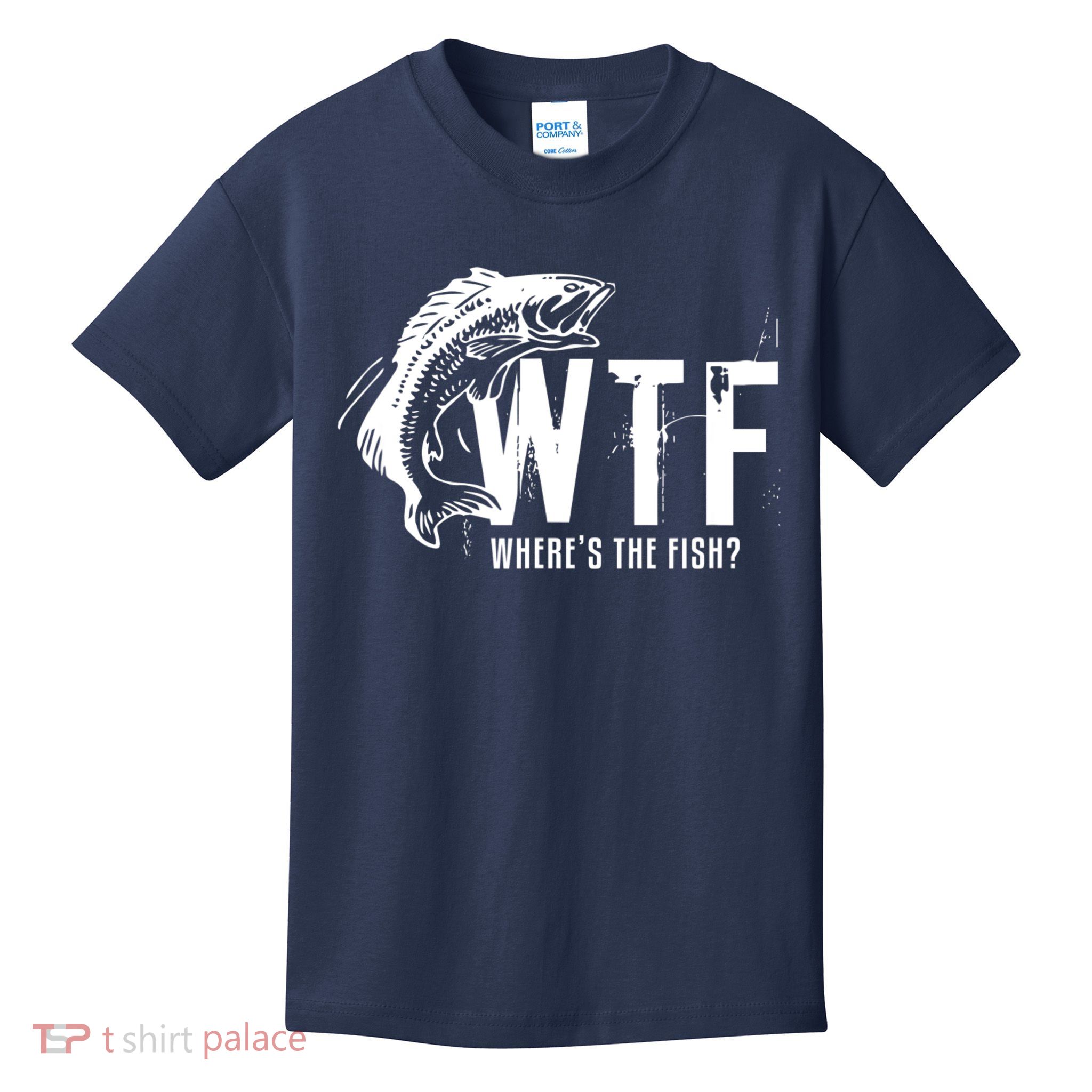 WTF Where's The Fish Men's Funny Fishing Kids T-Shirt